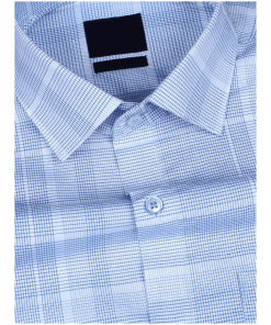 Off White With Pastel Blue Checkered Premium Cotton Designer Shirt