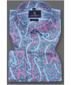 Blue Pink Floral Printed Cotton Shirt