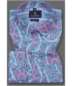 Blue Pink Floral Printed Cotton Shirt
