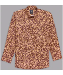 Brown With Decoreted Gold Flowers Printed Cotton Shirt