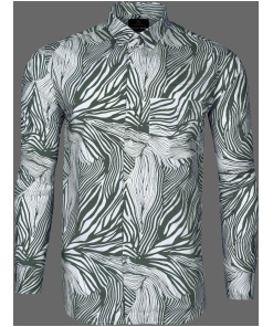 White -Khaki Wavy Striped Pattern Cotton Shirt