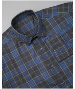 Olive And Blue Windowpane Premium Cotton Shirt