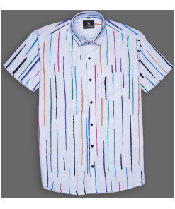 Colorful Line Printed White Party Wear Stylish Shirt