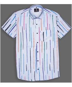 Colorful Line Printed White Party Wear Stylish Shirt