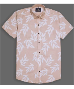Peach Color Leaf Printed Party Wear Shirt