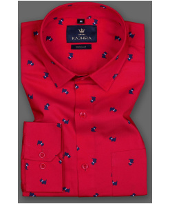 Bright Red Blue Dog Printed  Giza Cotton Shirt