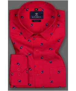 Bright Red Blue Dog Printed  Giza Cotton Shirt