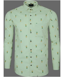 Light Pista-Green Pineapple Printed Cotton Shirt