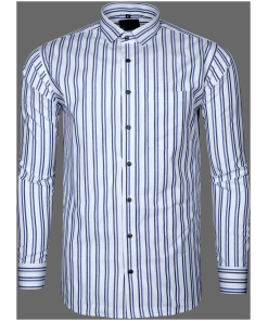 Bright White With Blue- Gray Striped Shirt