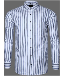 Bright White With Blue- Gray Striped Shirt