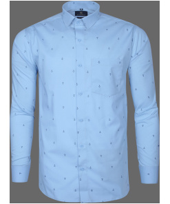 Sky Blue Anchor Pattern Printed  Cotton Shirt