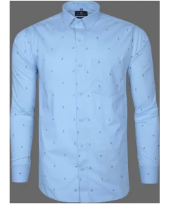 Sky Blue Anchor Pattern Printed  Cotton Shirt