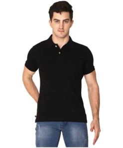 Men's Half Sleeve Polo Collar Cotton T Shirt (Black)