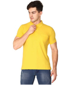 Men's Half Sleeve Polo Collar Cotton T Shirt (Yellow)