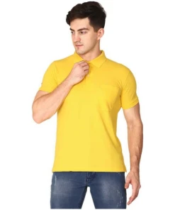 Men's Half Sleeve Polo Collar Cotton T Shirt (Yellow)