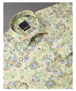 Folkloric Elements With Ethnic Flowers On Yellow Background Premium Cotton Shirt