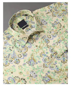 Folkloric Elements With Ethnic Flowers On Yellow Background Premium Cotton Shirt