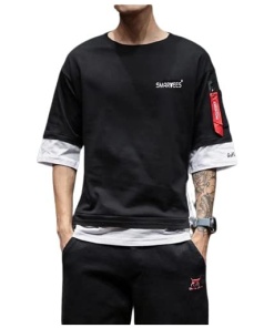 Mens Cotton Solid Regular Fit Black Tshirt