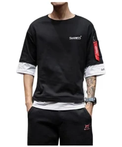 Mens Cotton Solid Regular Fit Black Tshirt