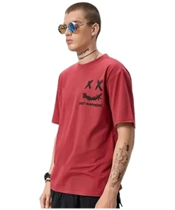 Black Cotton Printed  Oversized Fit Tshirt