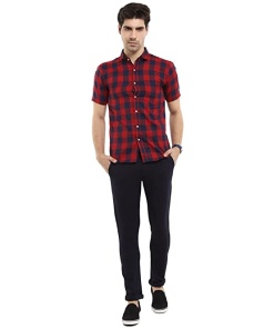 Men Checks Twill Spread Collar Casual Shirt