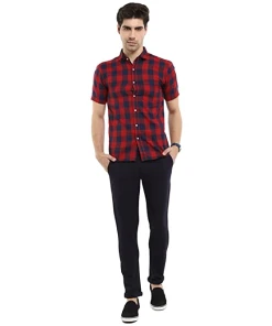 Men Checks Twill Spread Collar Casual Shirt