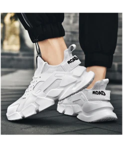 Men's Top Rubber Thick Sole Fashion Flying Weave Shoes White