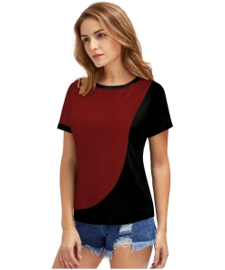 Women's Polyester, Knitting Western Wear T-Shirt (Maroon)