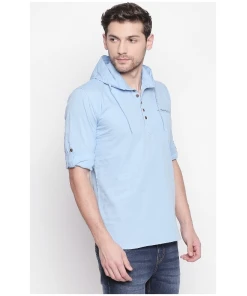 Men's Cotton Casual Short Cross Kurta Shirt (Material: Cotton, Color:Light Blue)
