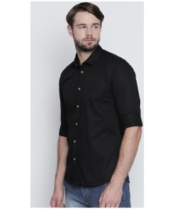 Men's Cotton Slim Fit Casual Shirt (Material: Cotton, Color:Black)