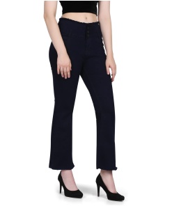 Womens Mid Waist Comfort Fit Boot Cut Frayed Hem Jeans