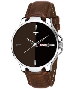 Analogue Men's & Boy's Day and Date Watch (Brown Dial Brown Colored Strap