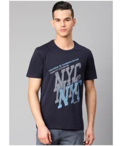 Men's Half Sleeve Round Neck Cotton T Shirt (Navy Blue)