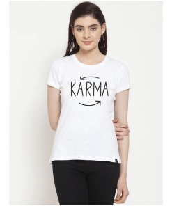Women's Cotton Blend Karma Printed T-Shirt (White)