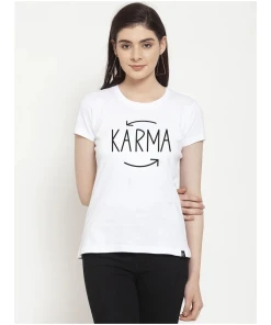 Women's Cotton Blend Karma Printed T-Shirt (White)