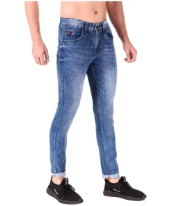 Men's Slim Fit Denim Mid Rise Stretchable Jeans (Blue)
