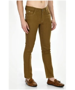 Men's Regular Fit Denim Mid Rise Jeans (Khaki)