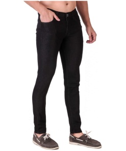 Men's Slim Fit Denim Mid Rise Stretchable Jeans (Black)