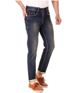 Men's Slim Fit Denim Mid Rise Jeans (Blue)