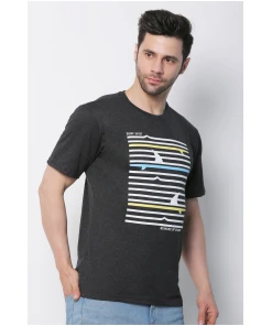 Men's Cotton Jersey Round Neck Printed Tshirt (Charcoal Melange)