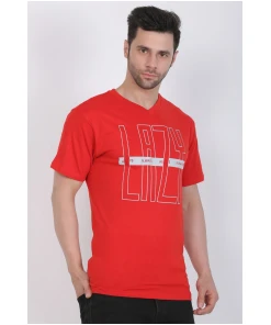 Men's Cotton Jersey V Neck Printed Tshirt (Red)