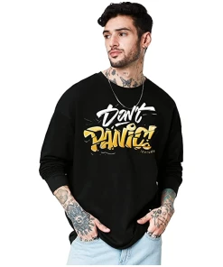 Oversize Cottonblend Full Sleeve Men's T-Shirt Black