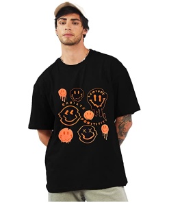 Men's Oversized Cottonblend Round Neck T-Shirt (Color Black)