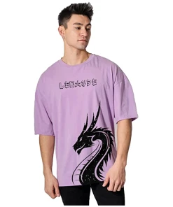 Cotton Blend Half Sleeve Dragon Printed Oversized T-Shirts For Men