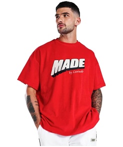 Cottonblend Half Sleeve Oversized Drop Shoulder T-Shirt (Color Red)