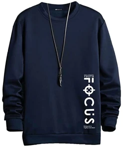 Mens Printed Round Neck Full Sleeve Navy and White Cotton Slim Fit T-Shirt