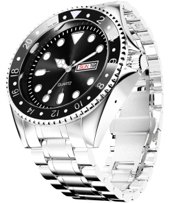 Analog Black Dial Stainless Steel Chain Day and Date Functional Wrist Watch for Men