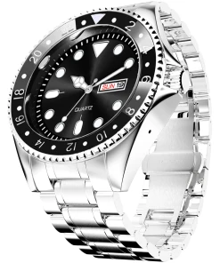 Analog Black Dial Stainless Steel Chain Day and Date Functional Wrist Watch for Men