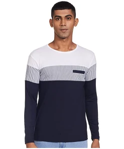 Regular Men's Cotton Designer T-Shirt (Navy Blue White)