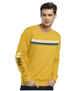 Men's Printed Round Neck Fullsleeve Cotton Tshirt (Yellow, Black, Blue)